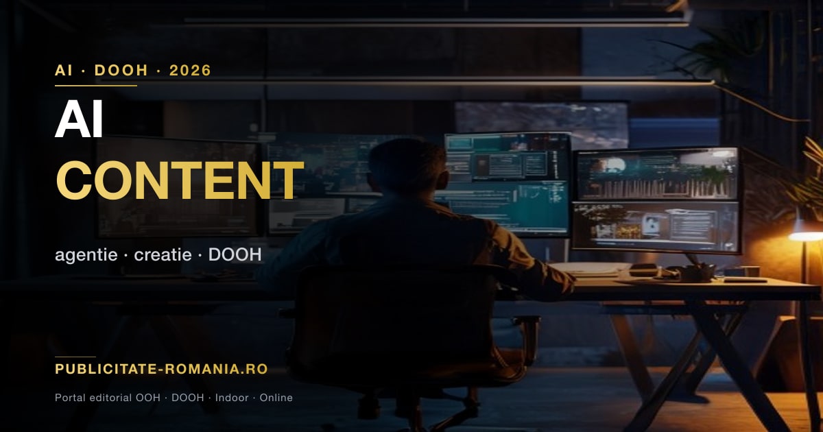 Flux creativ accelerat cu instrumente AI pentru publicitate outdoor — variante de concept vizual generate din prompt-uri textuale pentru revizie client