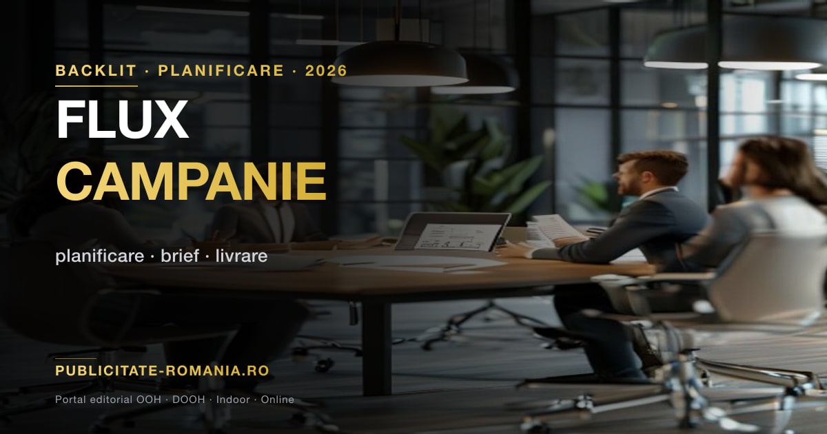 Plan de campanie publicitara cu casete backlit — etape de la definirea obiectivului la rezervare retea, productie folie si verificare montaj