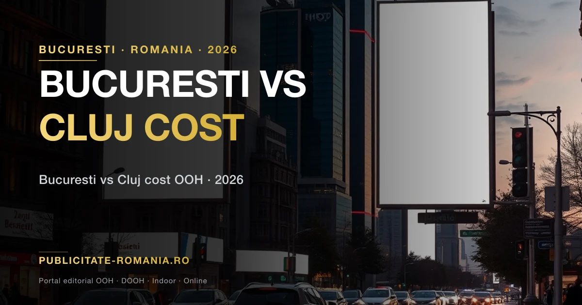 Bucuresti vs Cluj cost OOH 2026 - comparatie tarife panouri publicitare intre cele doua orase