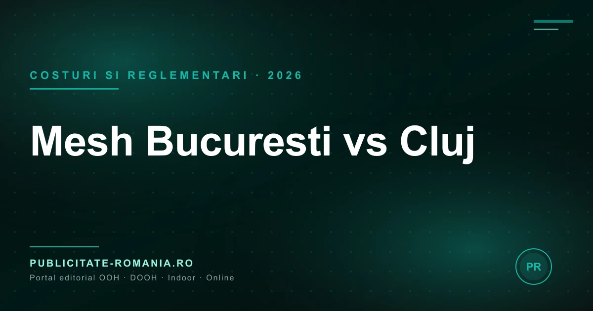 Mesh publicitar cladire Bucuresti vs Cluj 2026 - comparatie costuri si reglementari