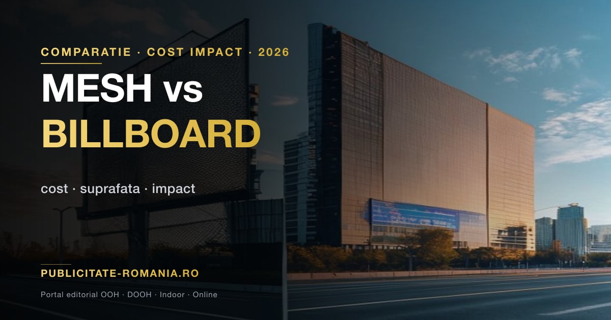 Comparatie mesh publicitar versus billboard clasic cost si impact 2026