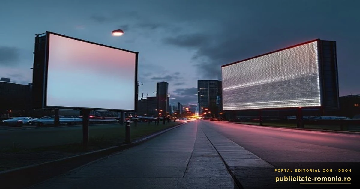 OOH vs DOOH cand alegi panou static si cand ecran LED in 2026 - imagine ilustrativa cinematica