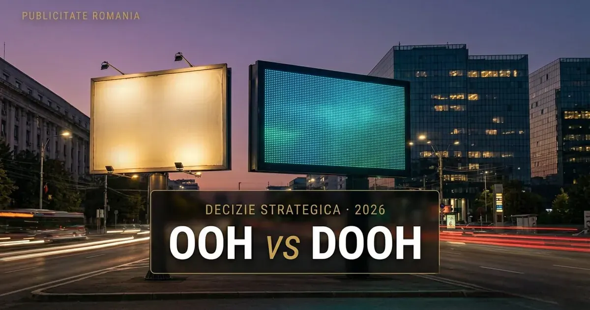OOH vs DOOH comparatie - panouri statice si ecrane LED publicitare 2026