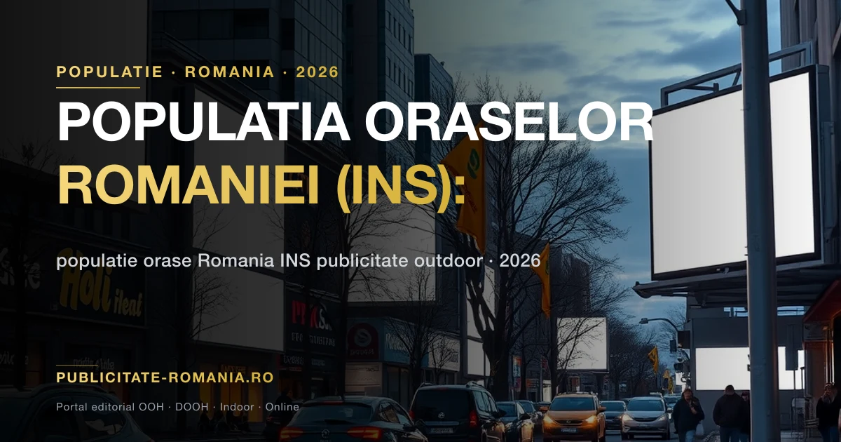Harta Romaniei cu marile orase evidentiate si panouri publicitare stradale in prim-plan