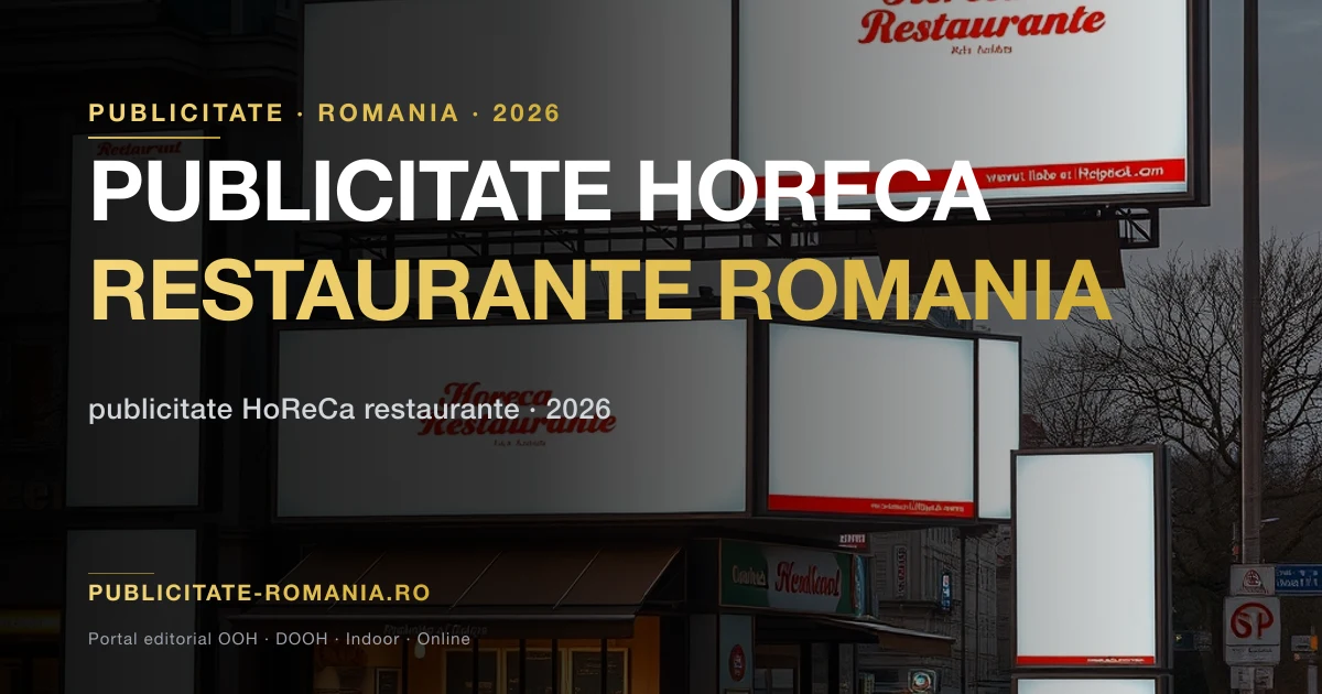 Publicitate HoReCa restaurante Romania 2026 - mix de formate exterioare, digitale si interioare pentru unitati de alimentatie publica