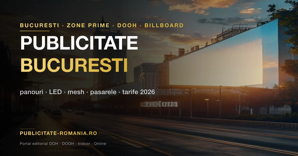 Publicitate outdoor Bucuresti 2026 - panouri DOOH si mesh publicitar in zone premium